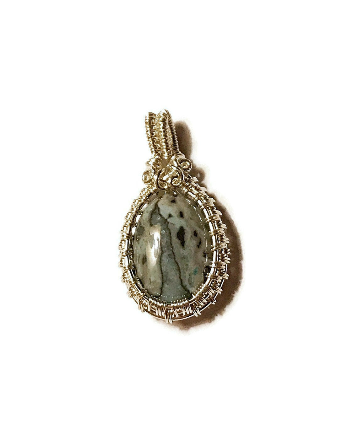 Sterling silver wire wrapped Laguna Lace Agate pendant