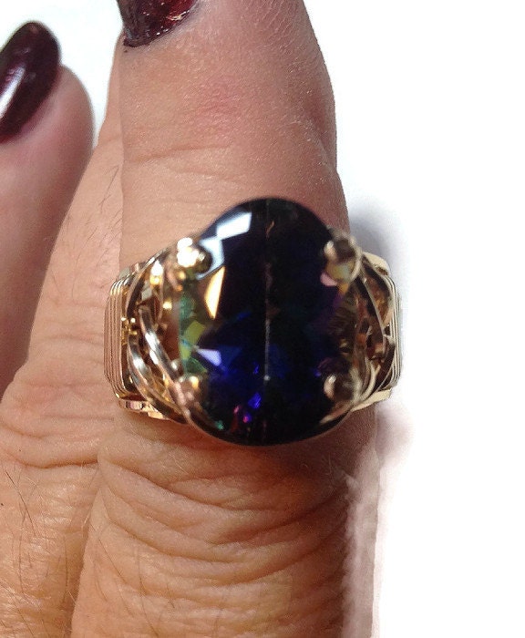 14kt Gold Mystic blue topaz ring