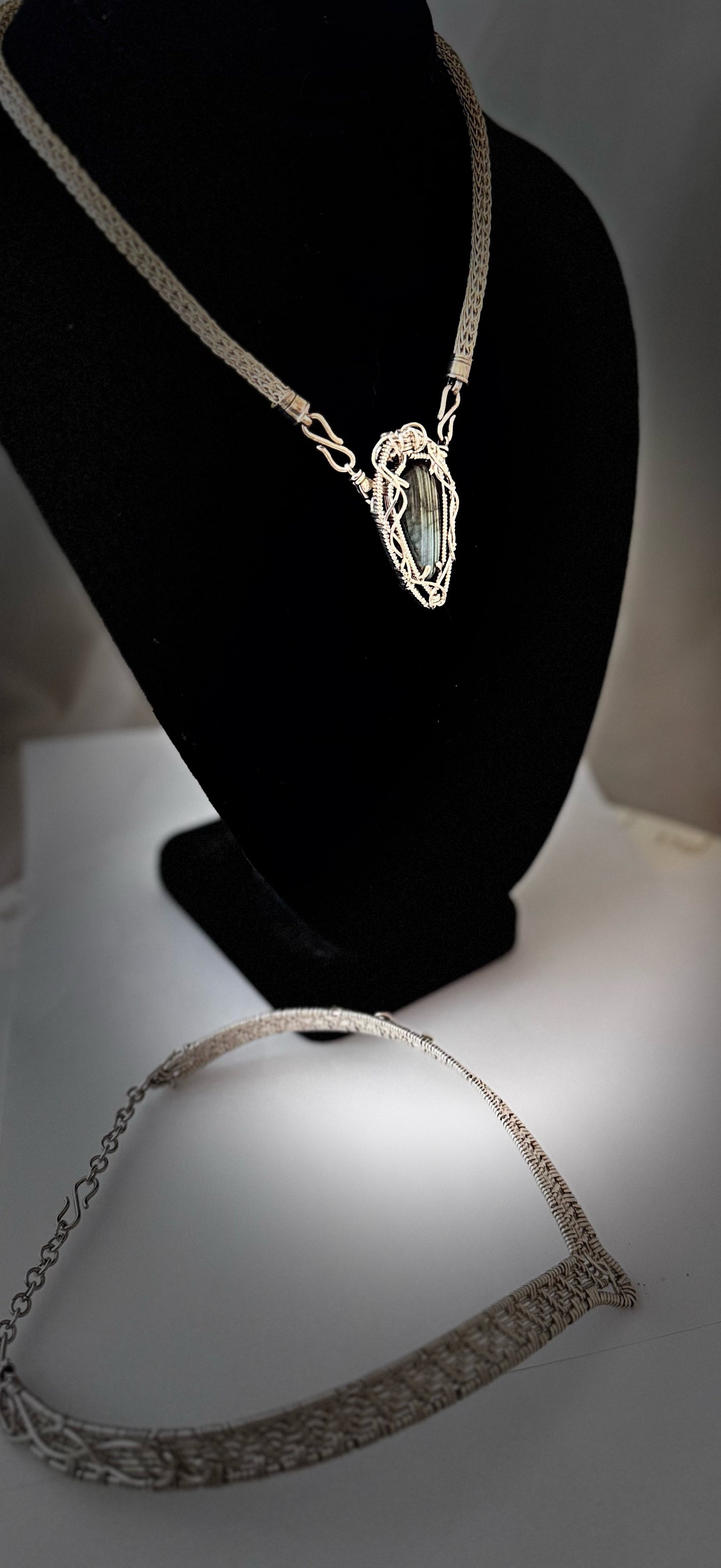 Silver Labradorite Viking knit necklace