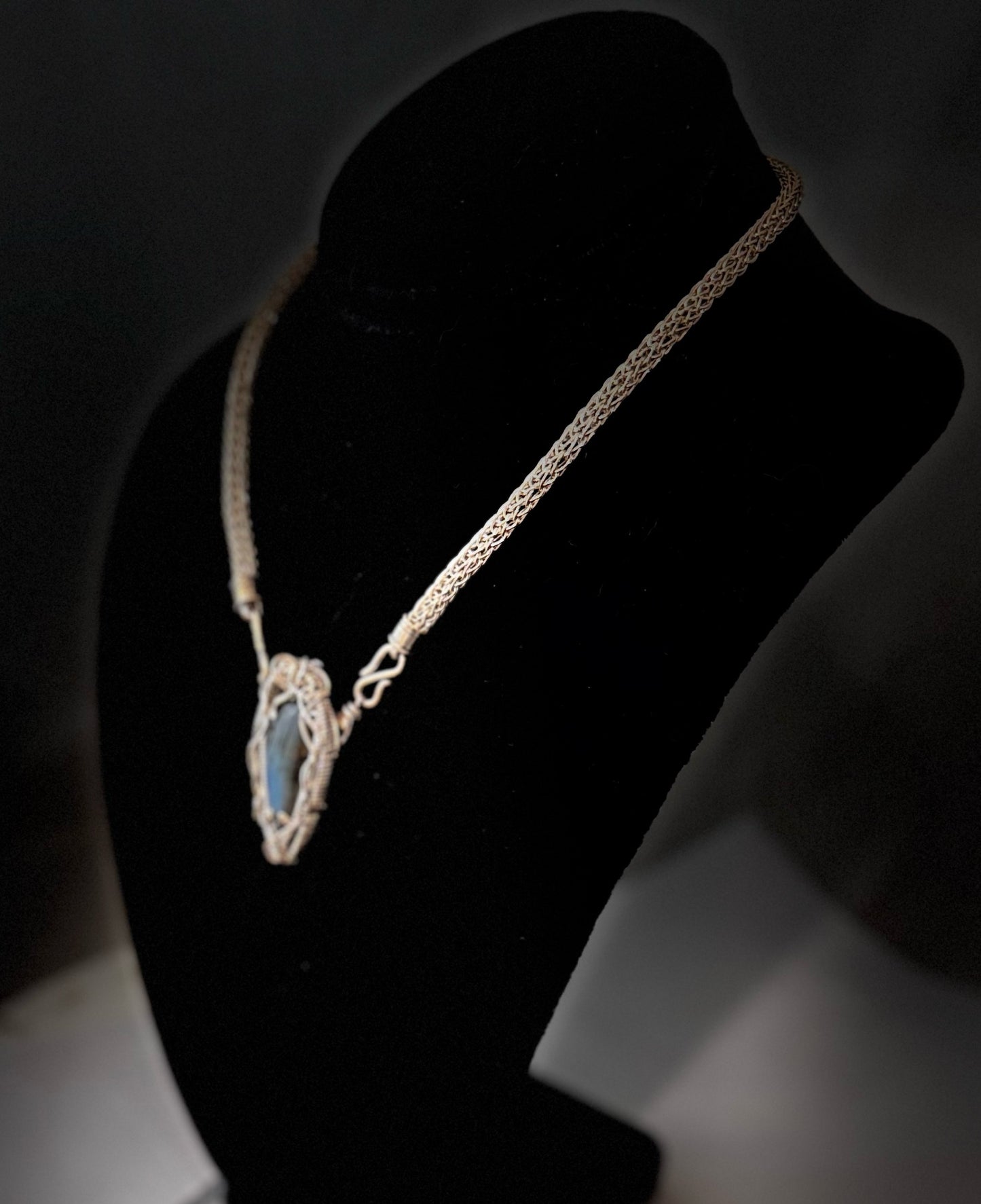 Silver Labradorite Viking knit necklace