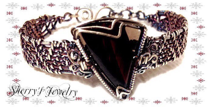 Silver Obsidian vintage bracelet
