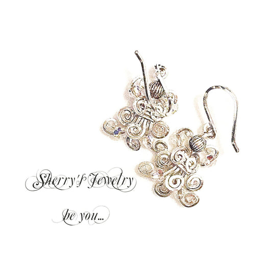 Silver crystal wire earrings