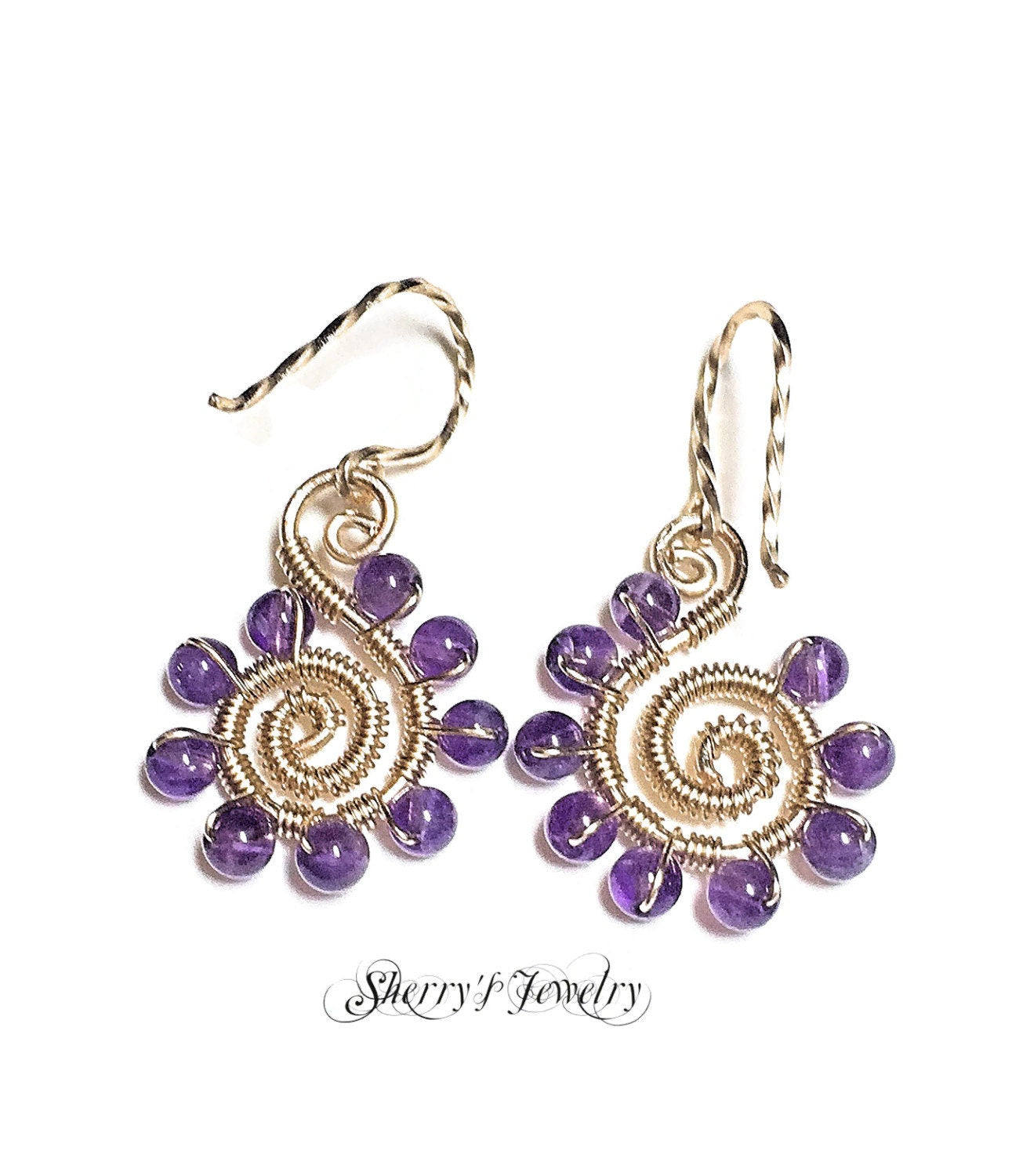 14kt gold amethyst spiral earrings