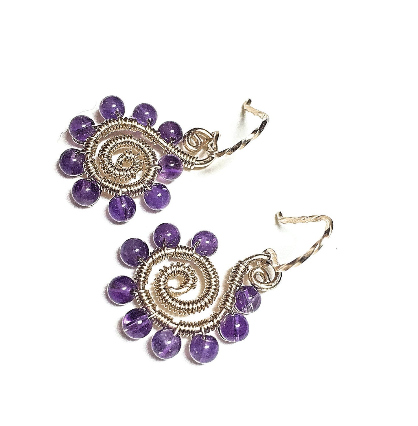 14kt gold amethyst spiral earrings