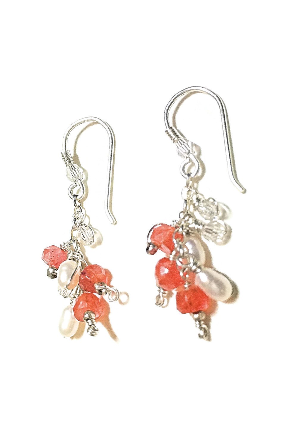 Silver carnelian pearl earrings