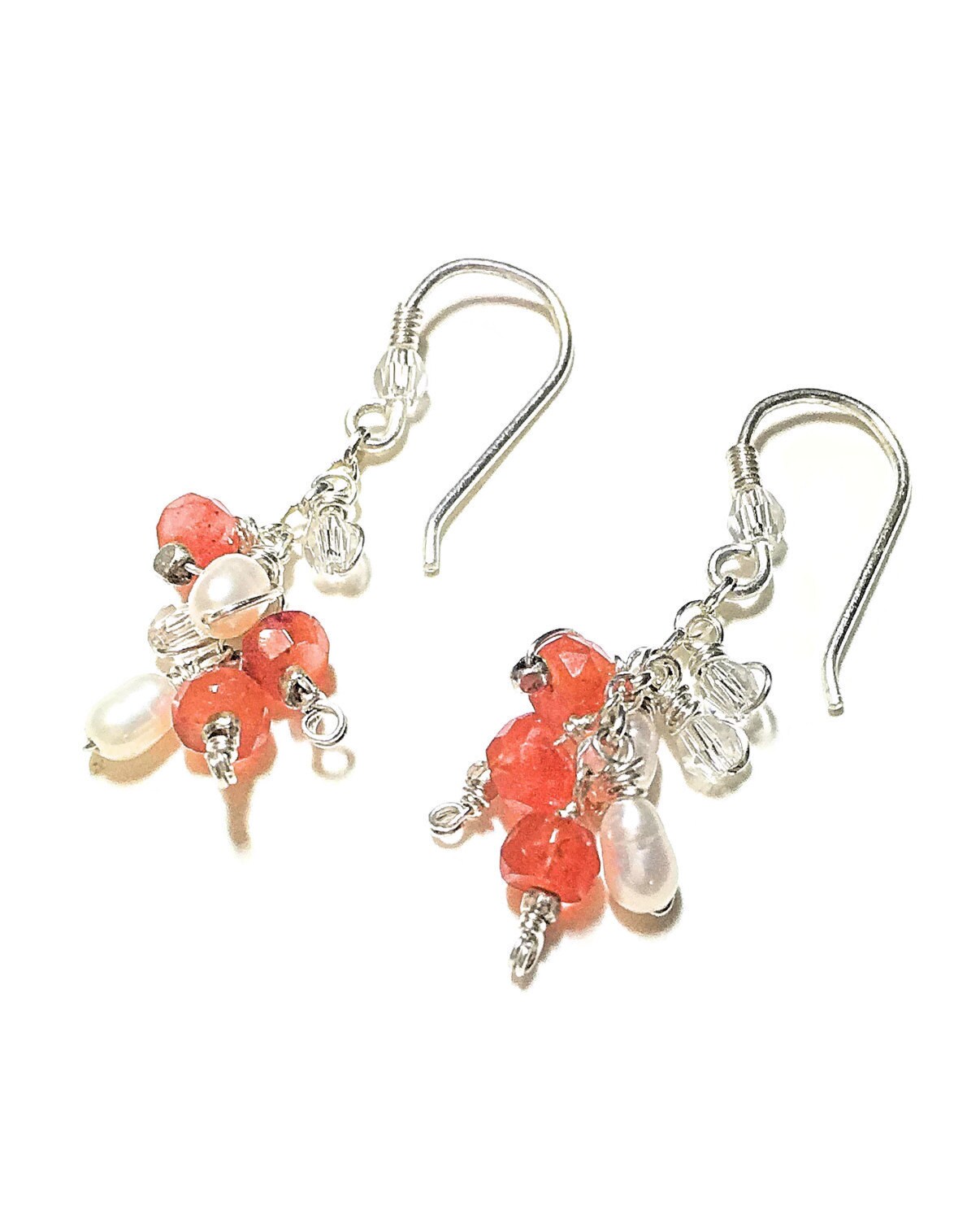 Silver carnelian pearl earrings