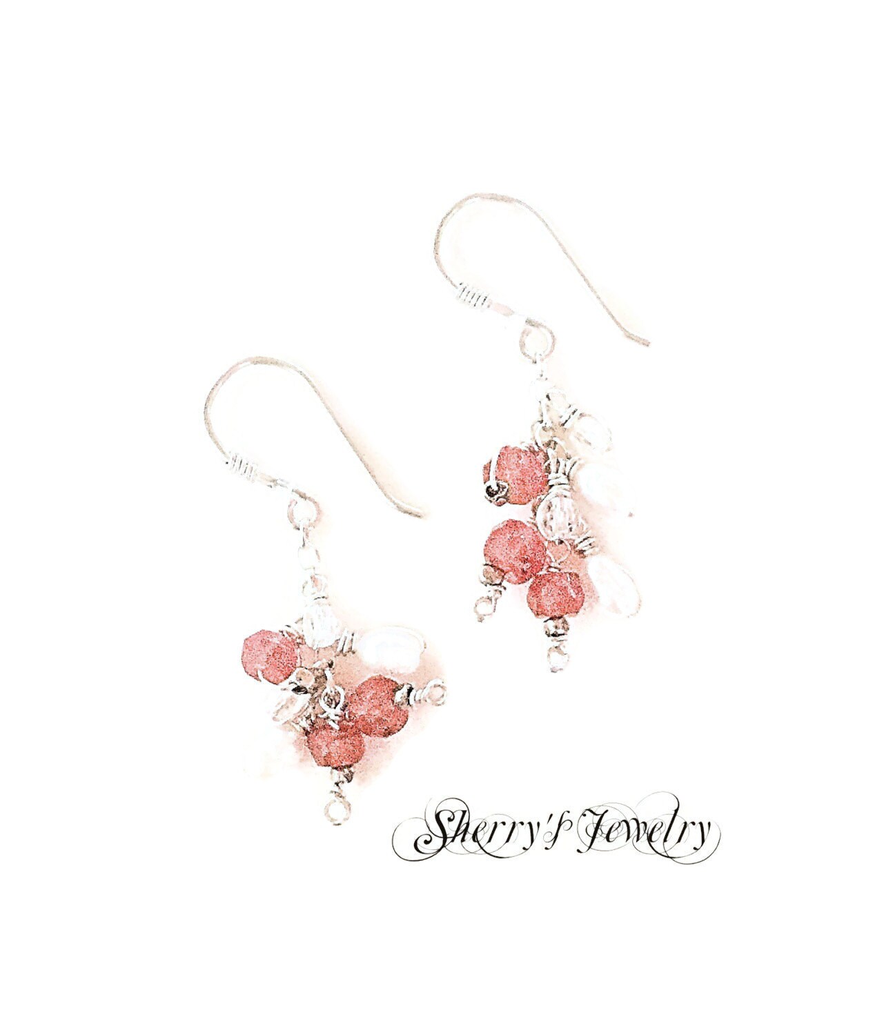 Silver carnelian pearl earrings