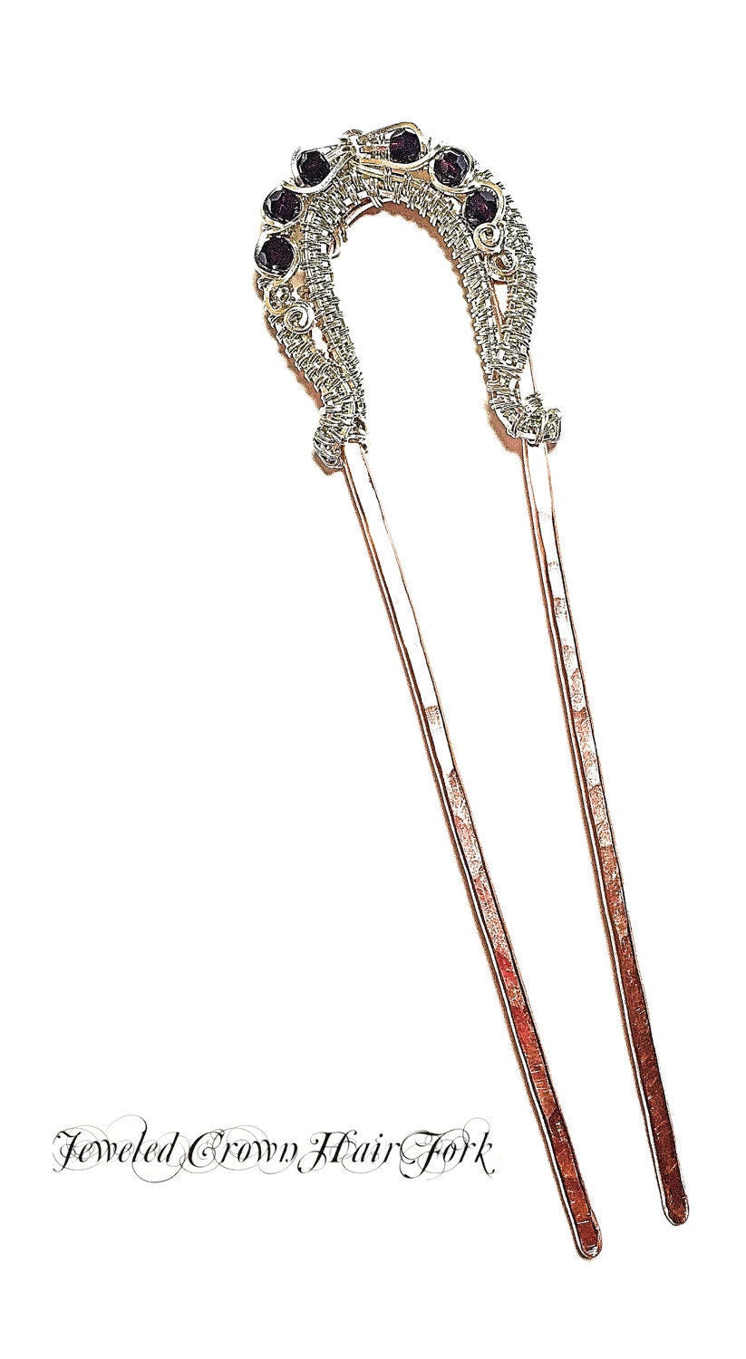 Silver Garnet Swarovski crystal copper hair pin