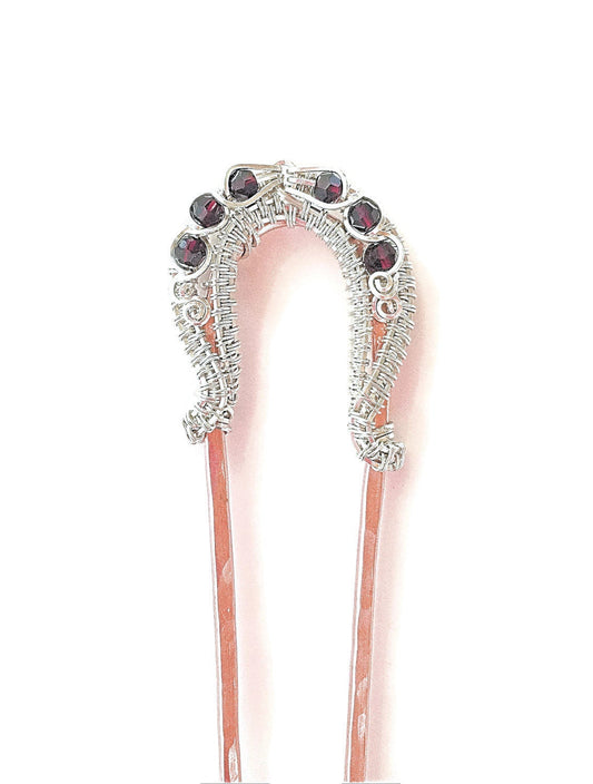 Silver Garnet Swarovski crystal copper hair pin
