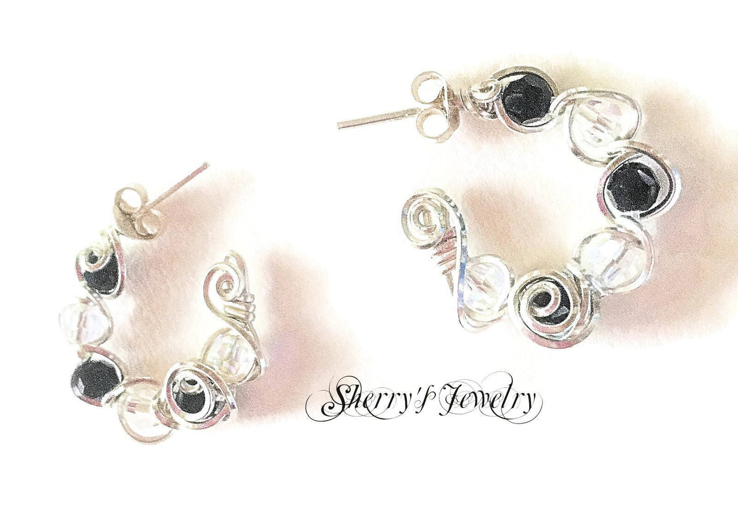 Silver crystal  hoop earrings