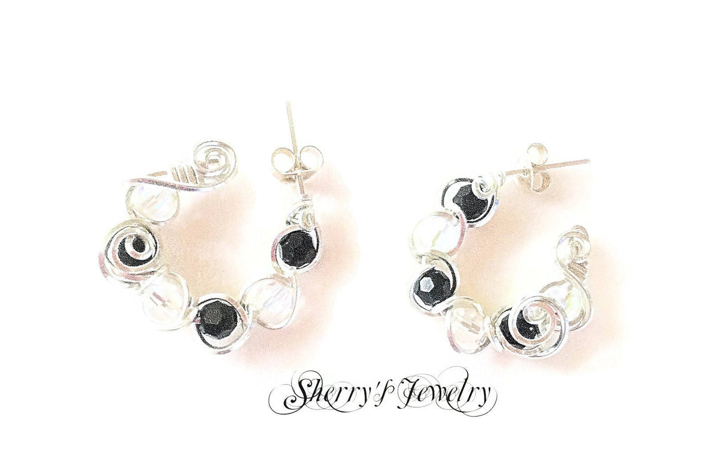 Silver crystal  hoop earrings