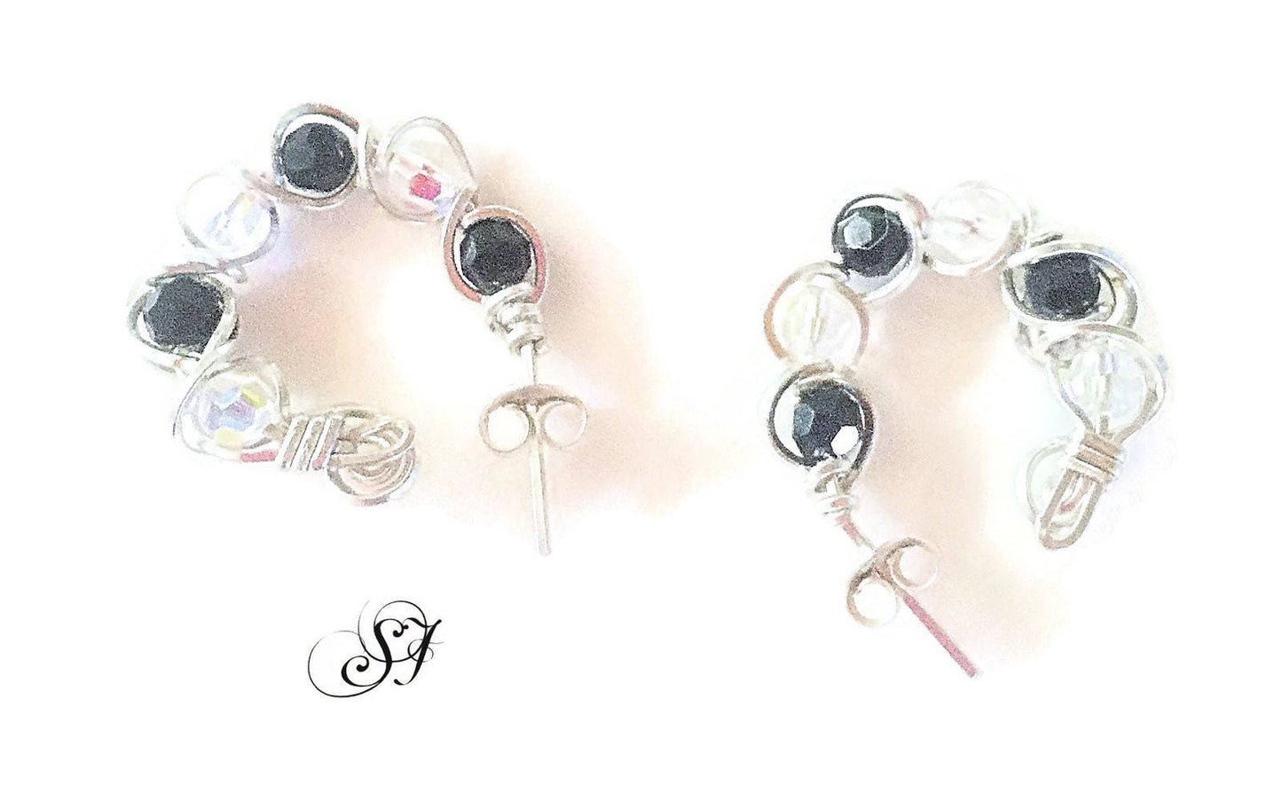 Silver crystal  hoop earrings