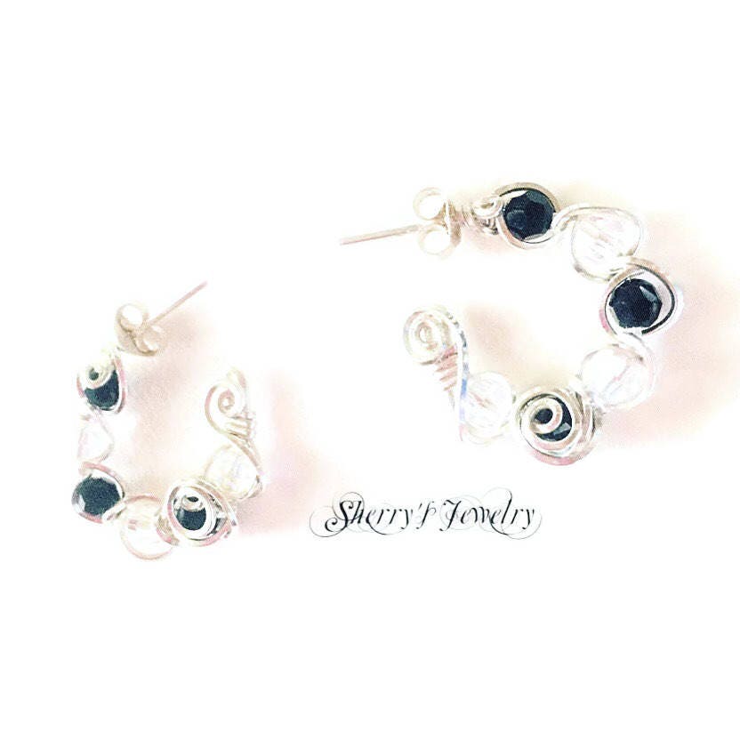 Silver crystal  hoop earrings