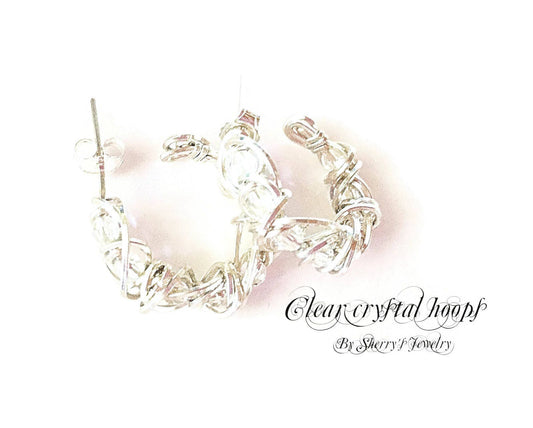 Silver swarovski crystal hoop earrings
