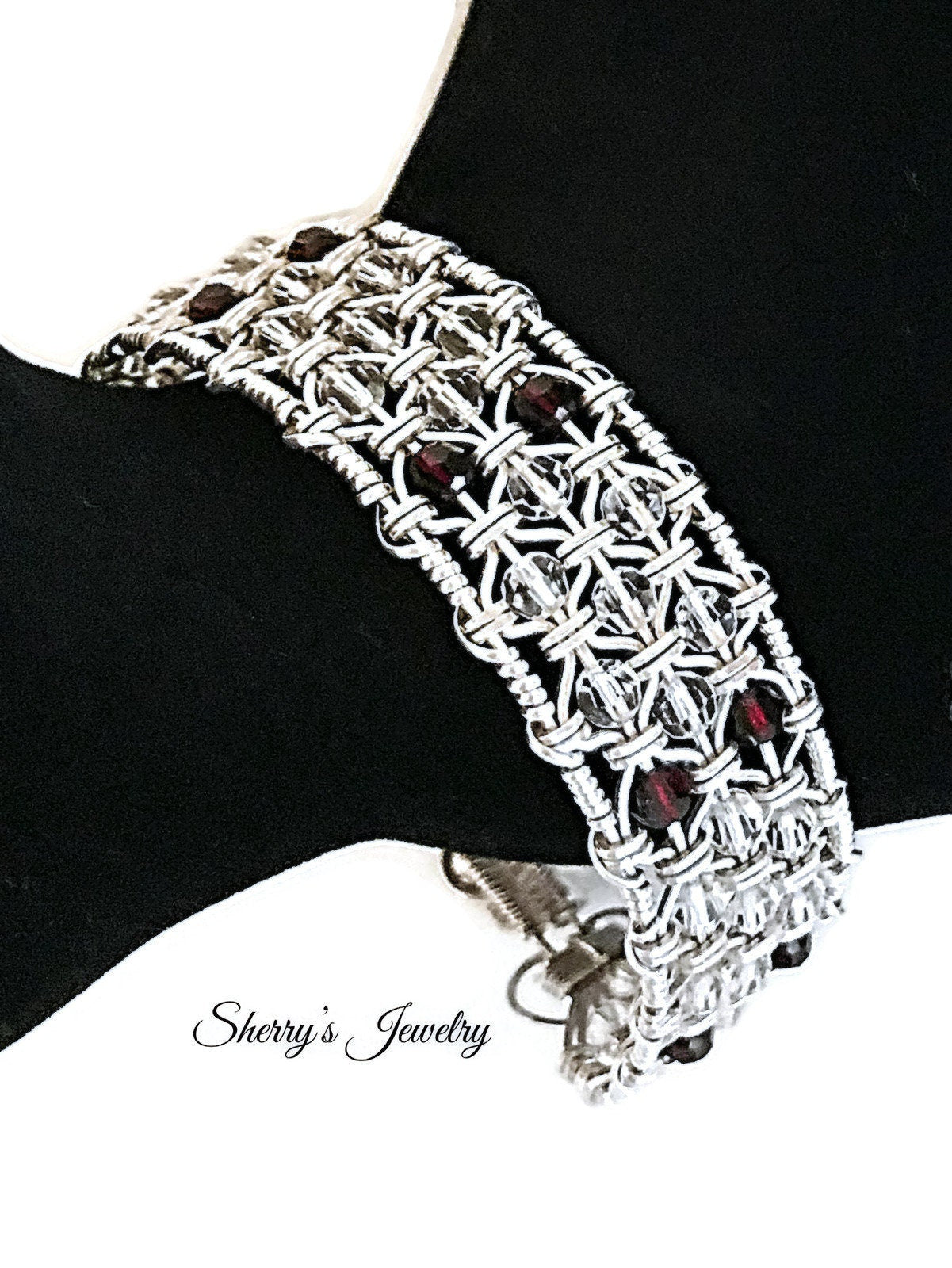 Silver Garnet crystal bangle