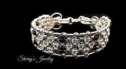 Silver Garnet crystal bangle