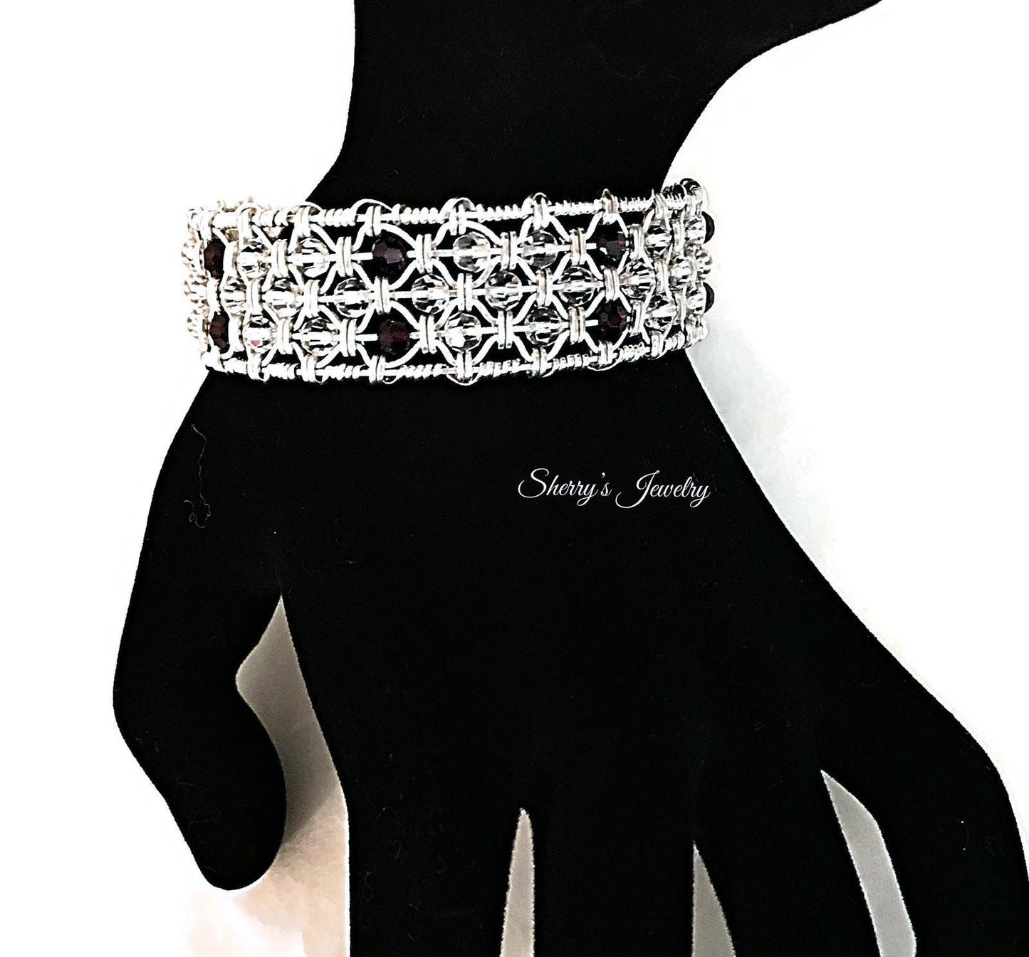 Silver Garnet crystal bangle