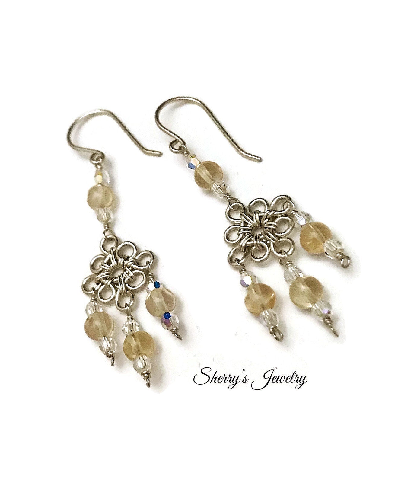 Silver Citrine Chandelier Earrings
