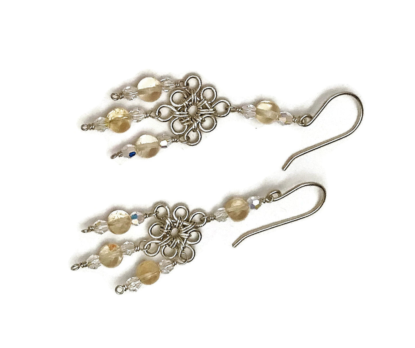 Silver Citrine Chandelier Earrings