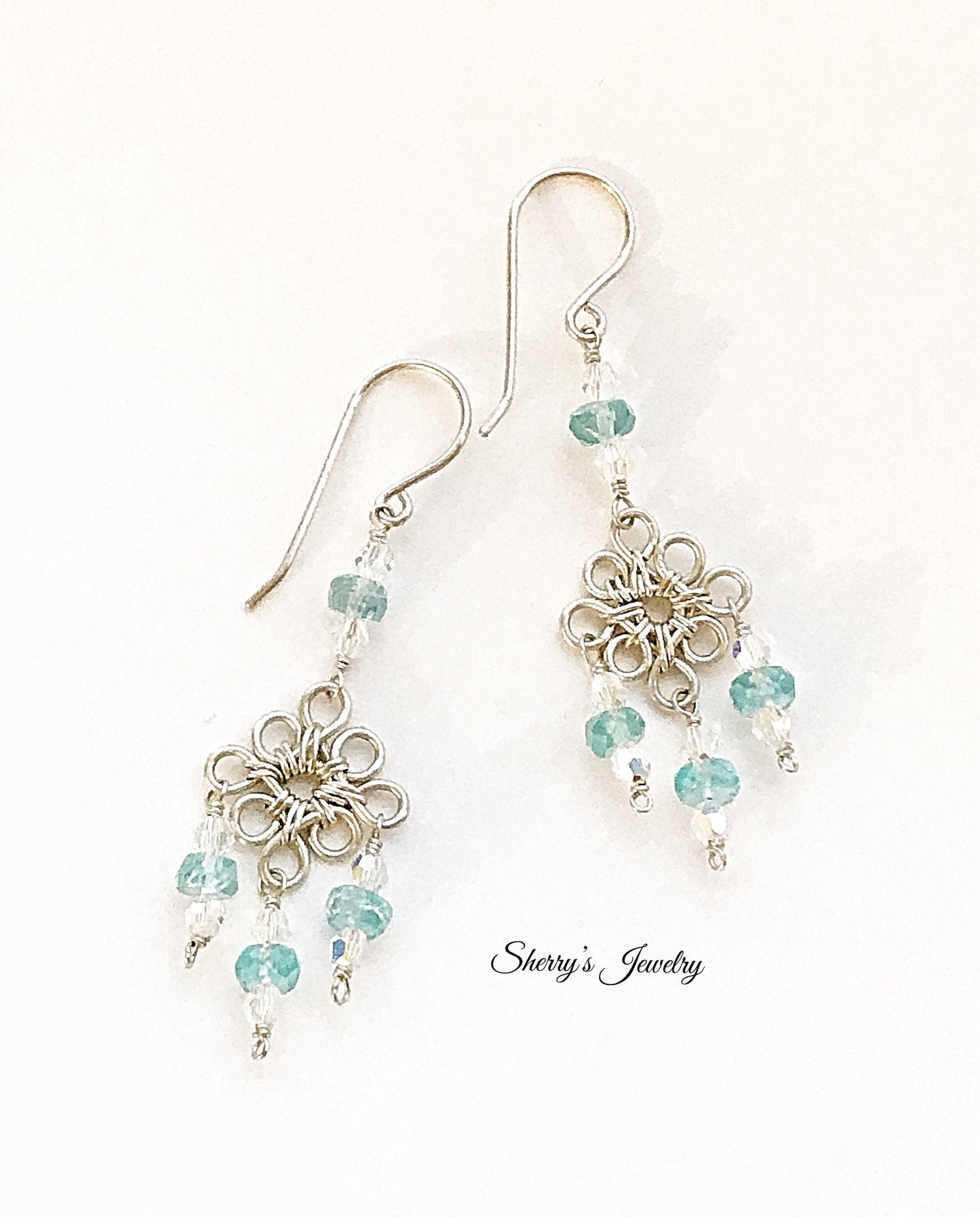Silver Apatite Chandelier Earrings