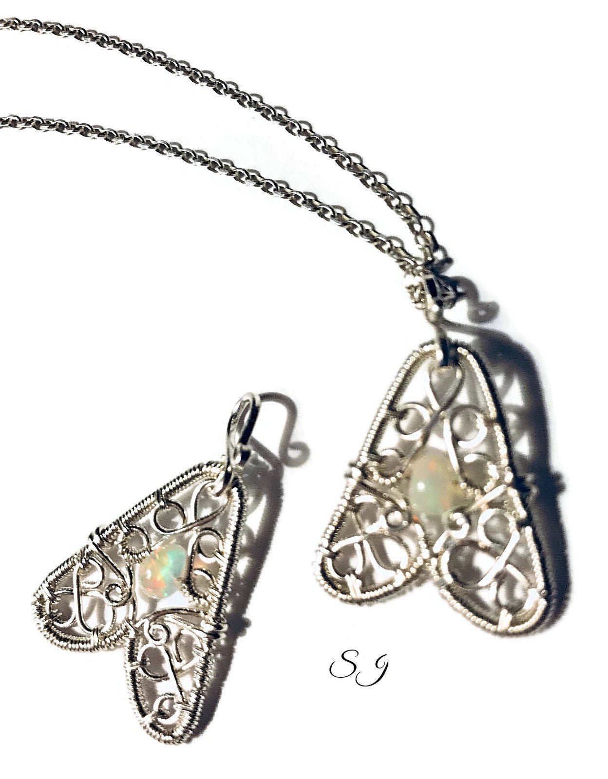 Silver Ethiopian opal charm necklace