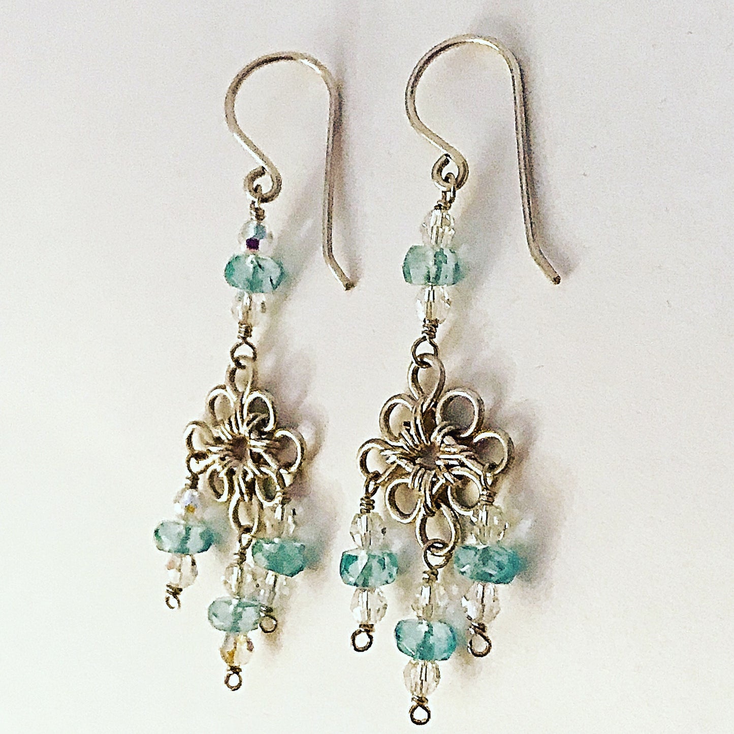 Silver Apatite Chandelier Earrings