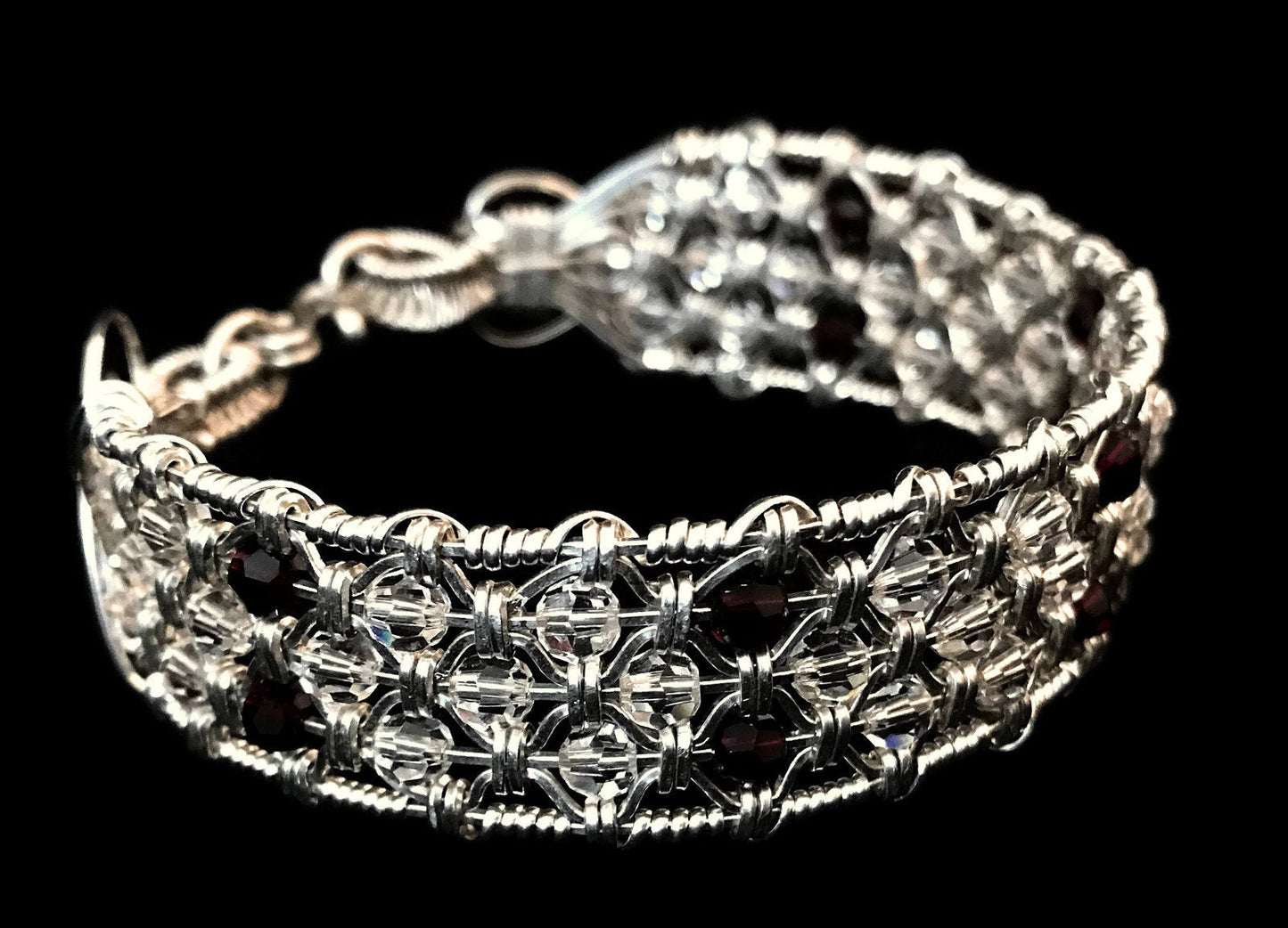 Silver Garnet crystal bangle