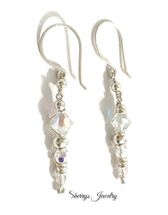 Silver Aurora borealis crystal earrings