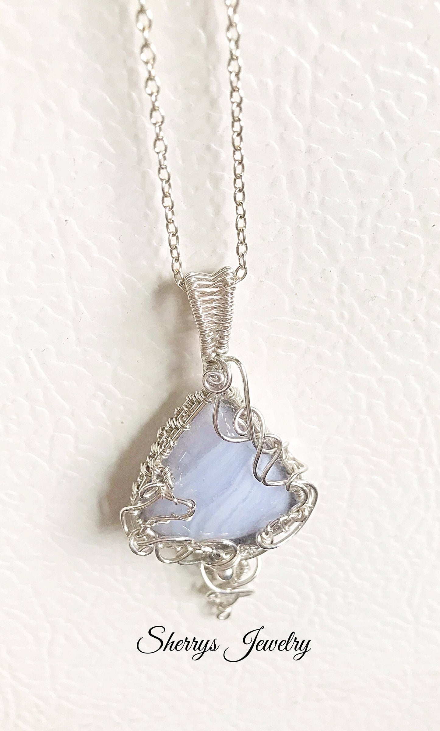 Silver blue lace agate Matinee necklace