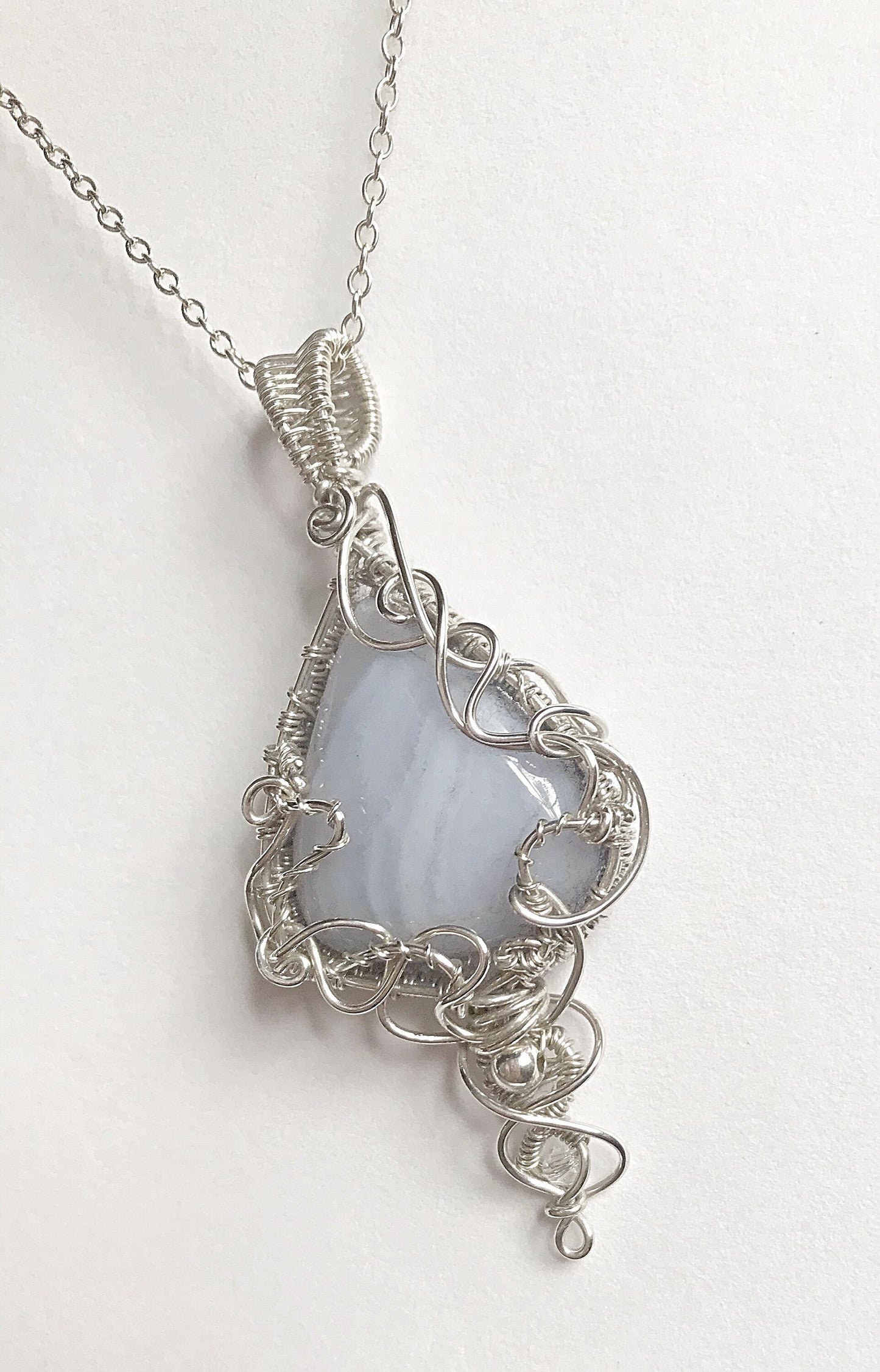 Silver blue lace agate Matinee necklace