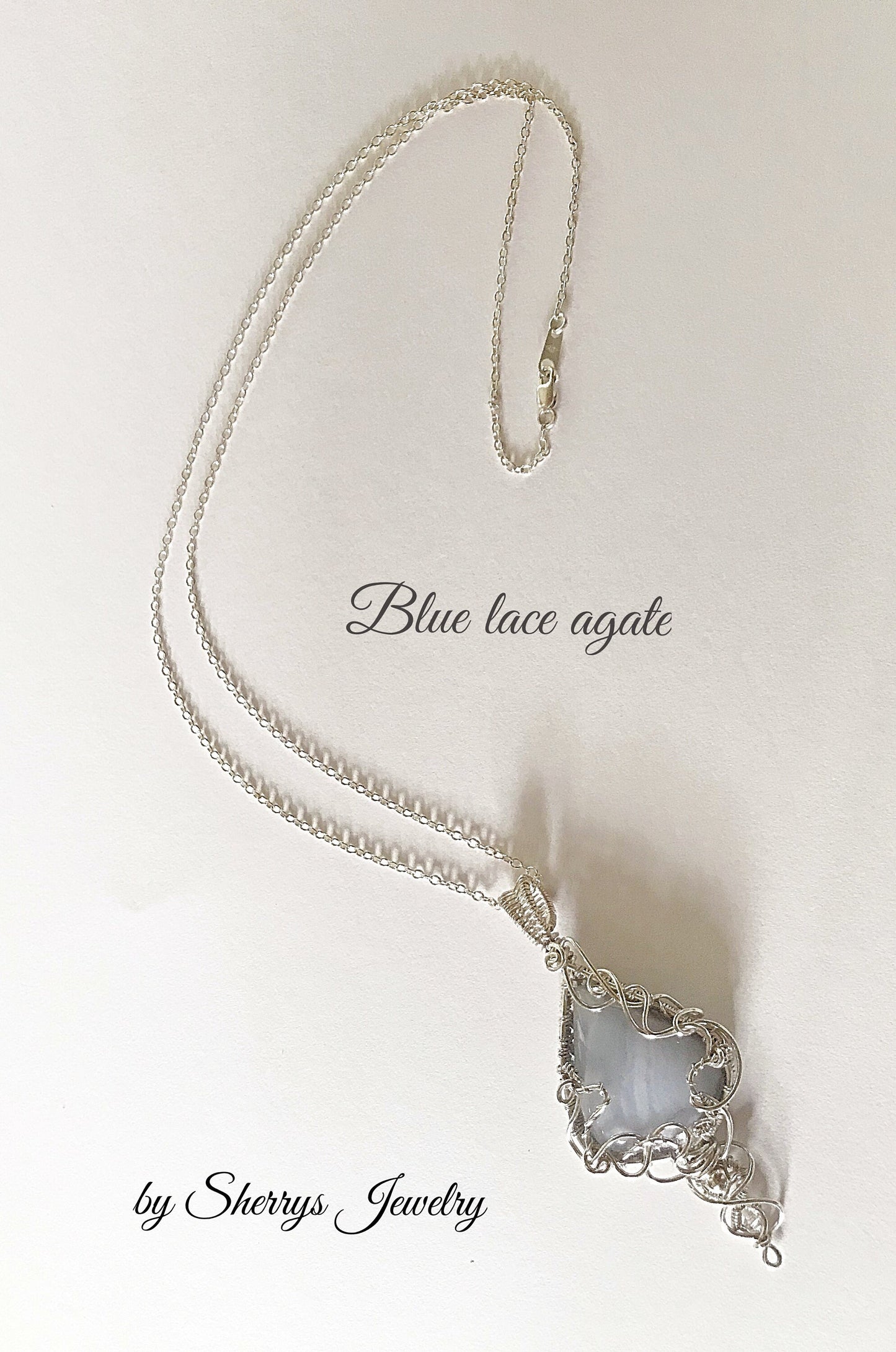 Silver blue lace agate Matinee necklace