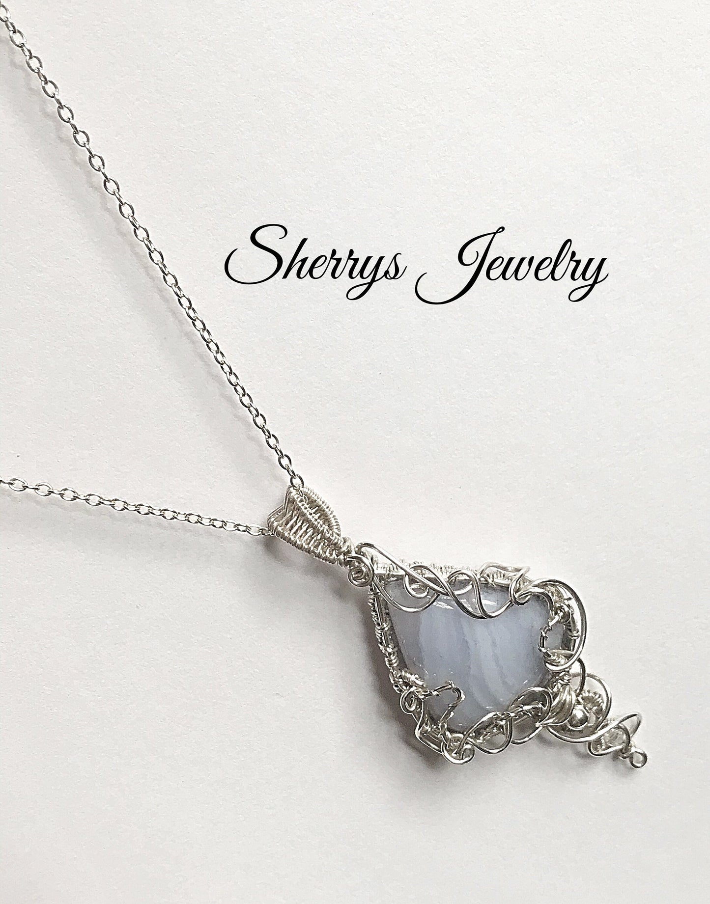 Silver blue lace agate Matinee necklace