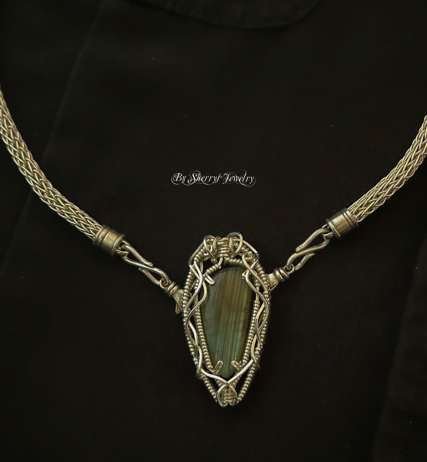 Silver Labradorite Viking knit necklace