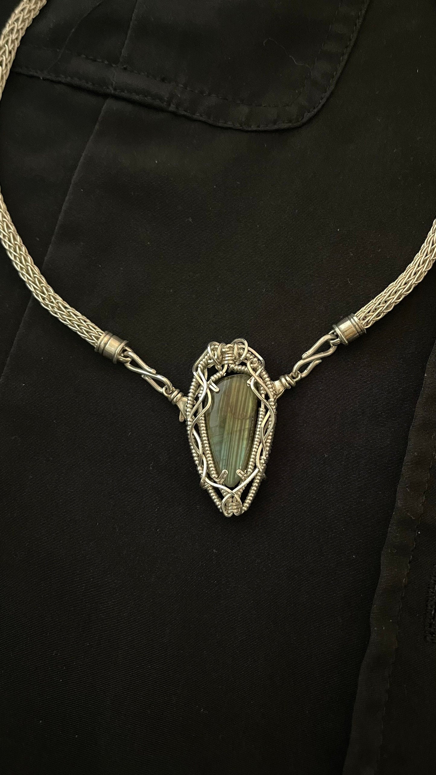 Silver Labradorite Viking knit necklace