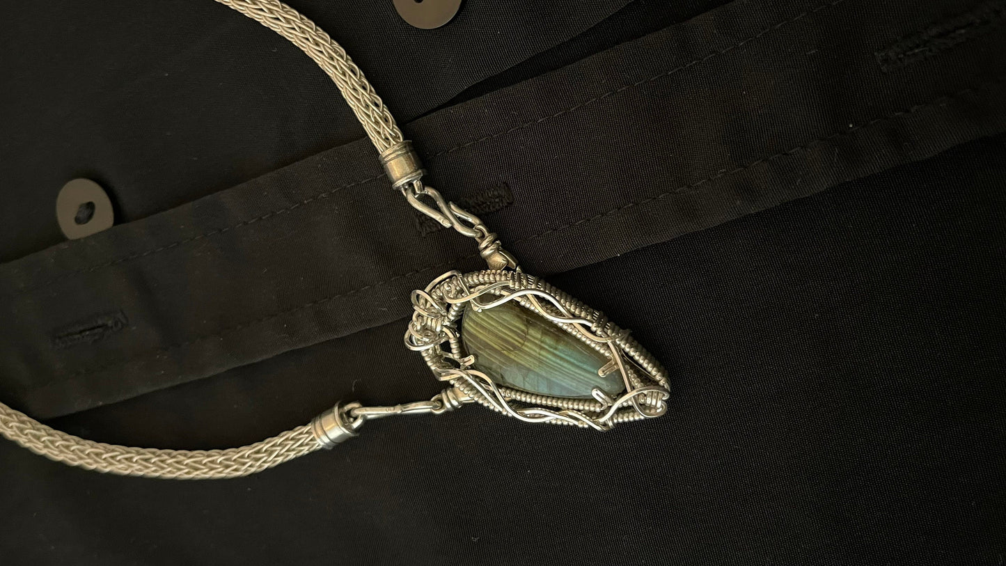 Silver Labradorite Viking knit necklace