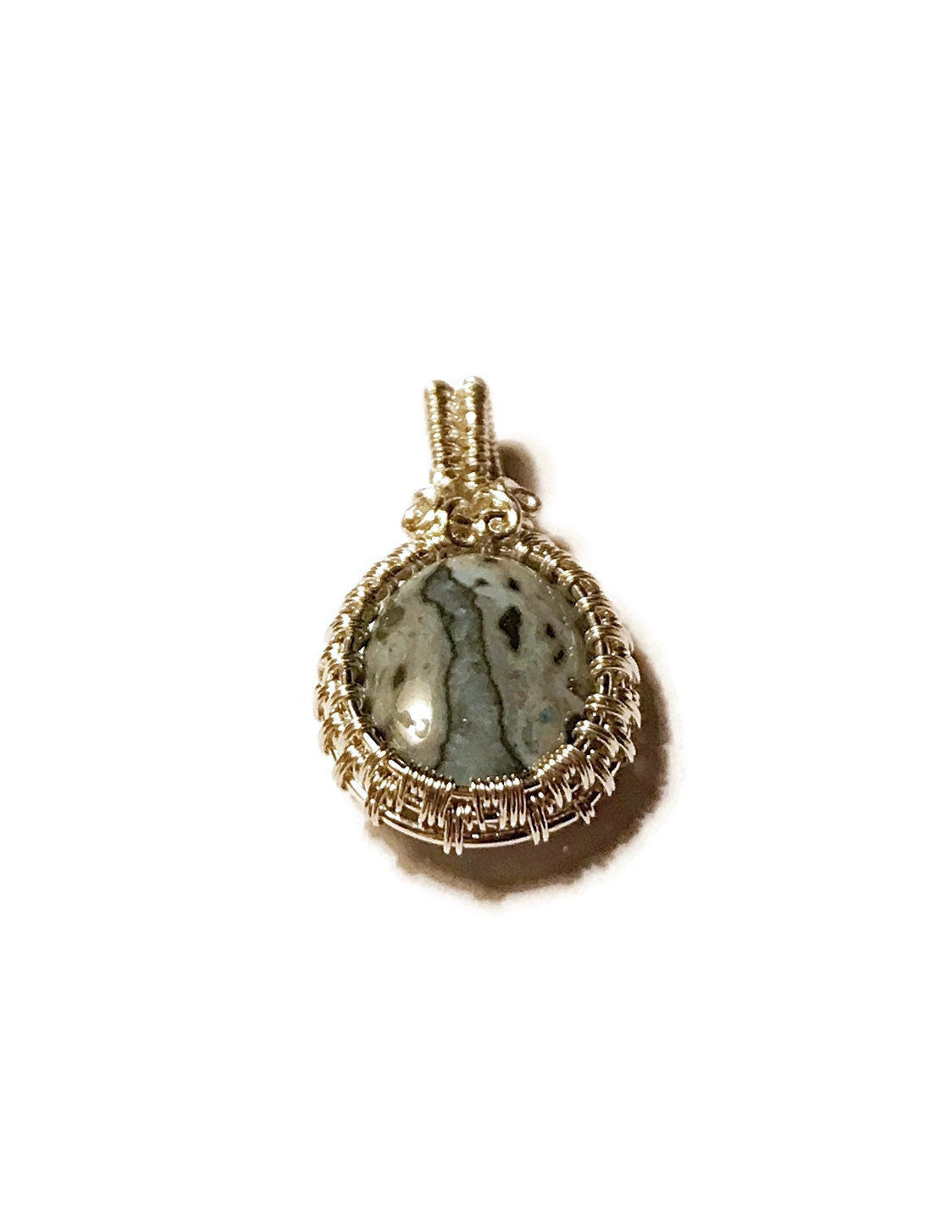 Sterling silver wire wrapped Laguna Lace Agate pendant