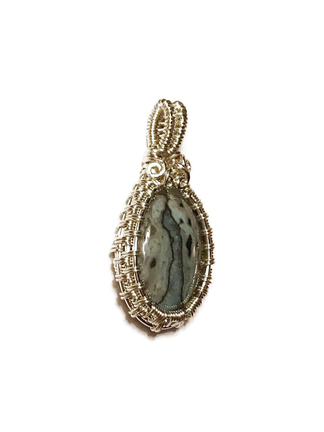 Sterling silver wire wrapped Laguna Lace Agate pendant