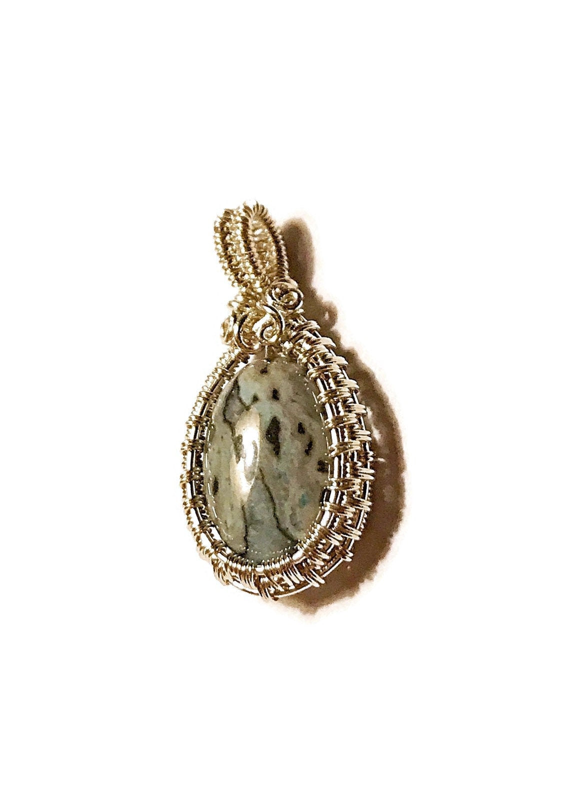 Sterling silver wire wrapped Laguna Lace Agate pendant