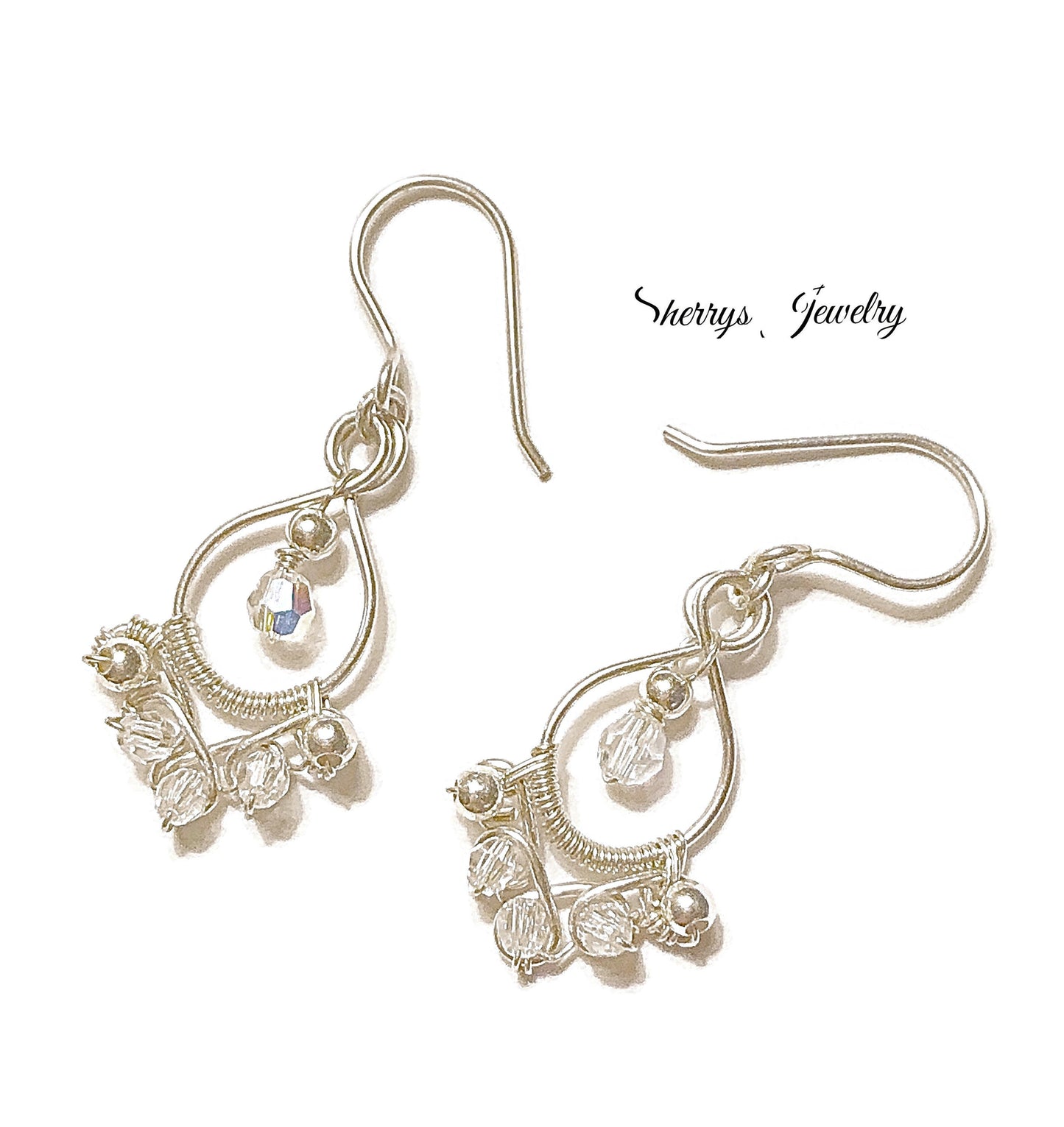 Silver Aurora Borealis crystal Chandelier earrings