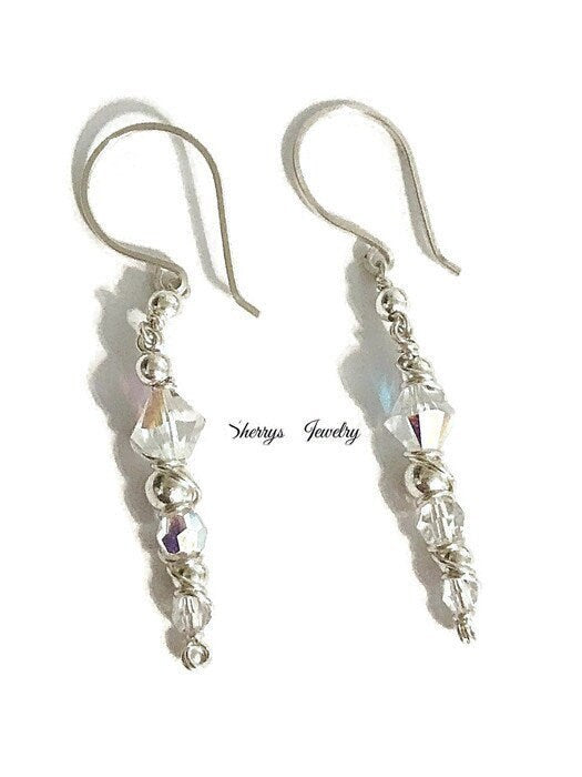Silver Aurora borealis crystal earrings