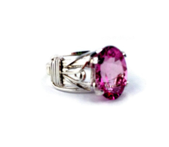 Silver Pink Topaz solitaire ring