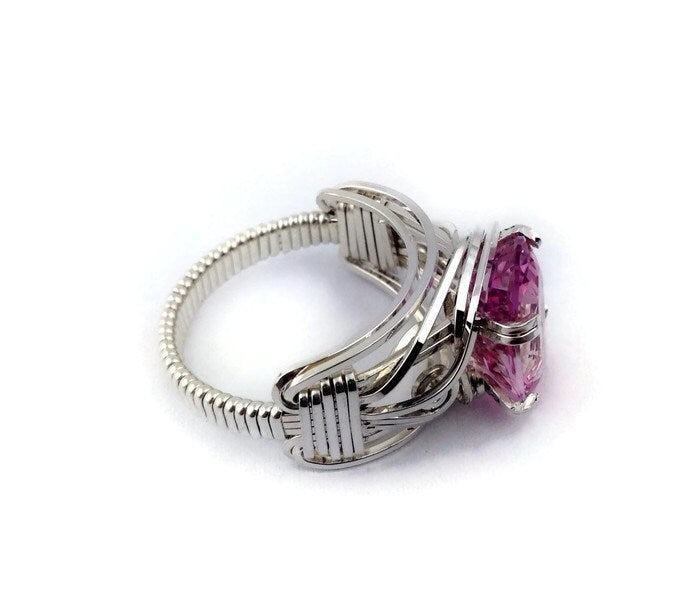 Silver Pink Topaz solitaire ring