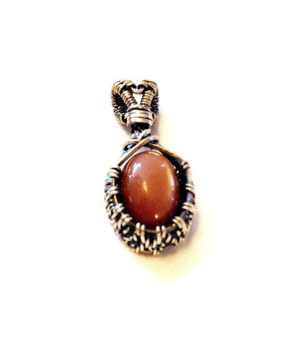 Silver Red moonstone gemstone necklace