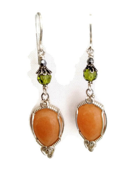 Silver Tear drop gemstone earrings