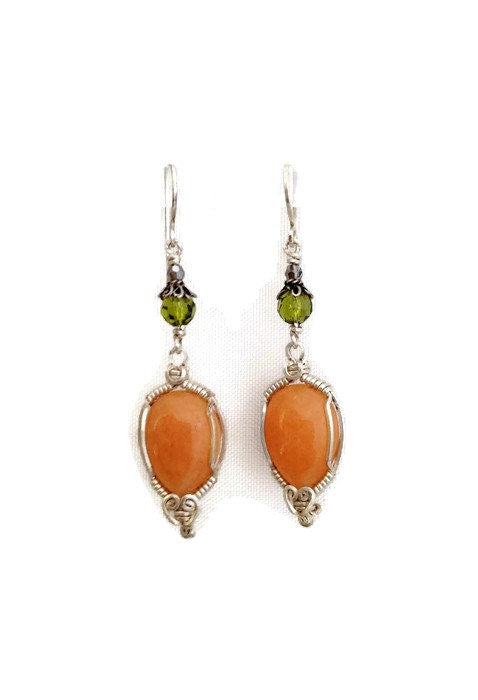 Silver Tear drop gemstone earrings