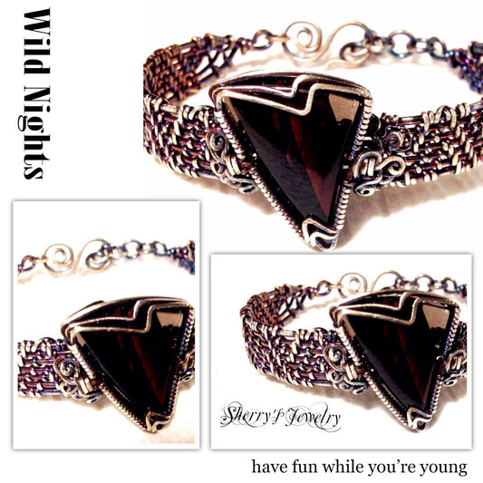Silver Obsidian vintage bracelet