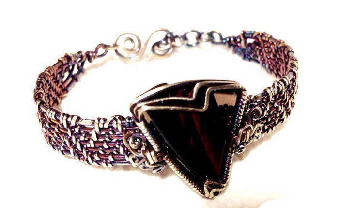Silver Obsidian vintage bracelet