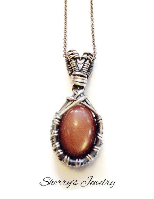 Silver Red moonstone gemstone necklace