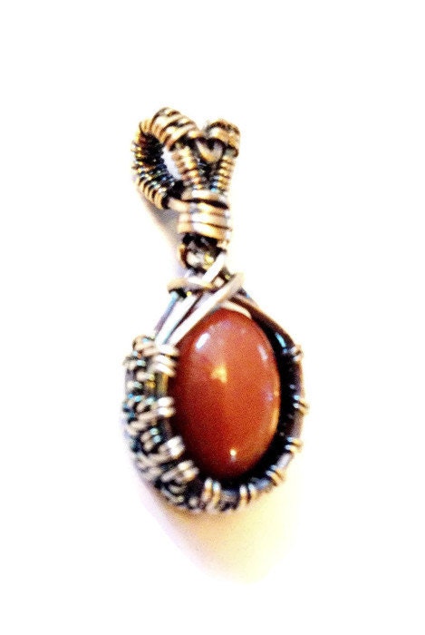Silver Red moonstone gemstone necklace