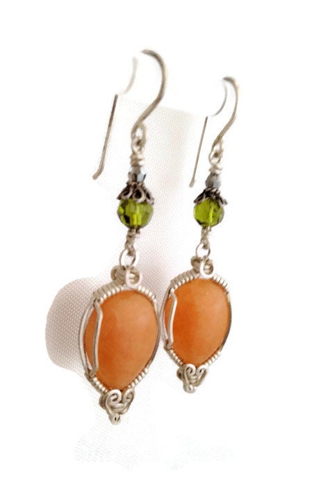Silver Tear drop gemstone earrings